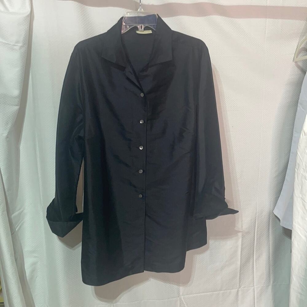 Valerie Stevens 1x charcoal silk tunic blouse euc
